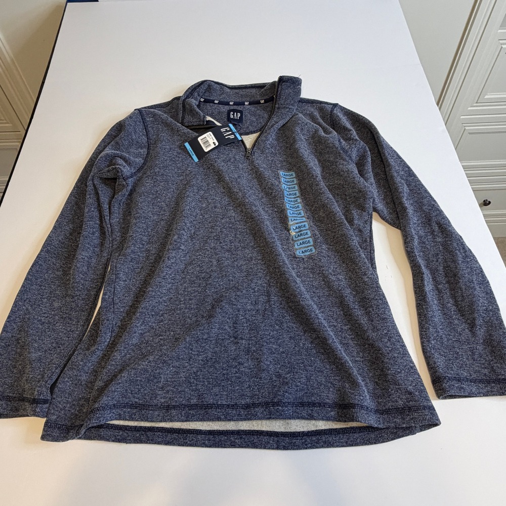 Gap Mens Navy Blue Marl Quarter Zip Pullover Sweater Mock Neck Large NWT